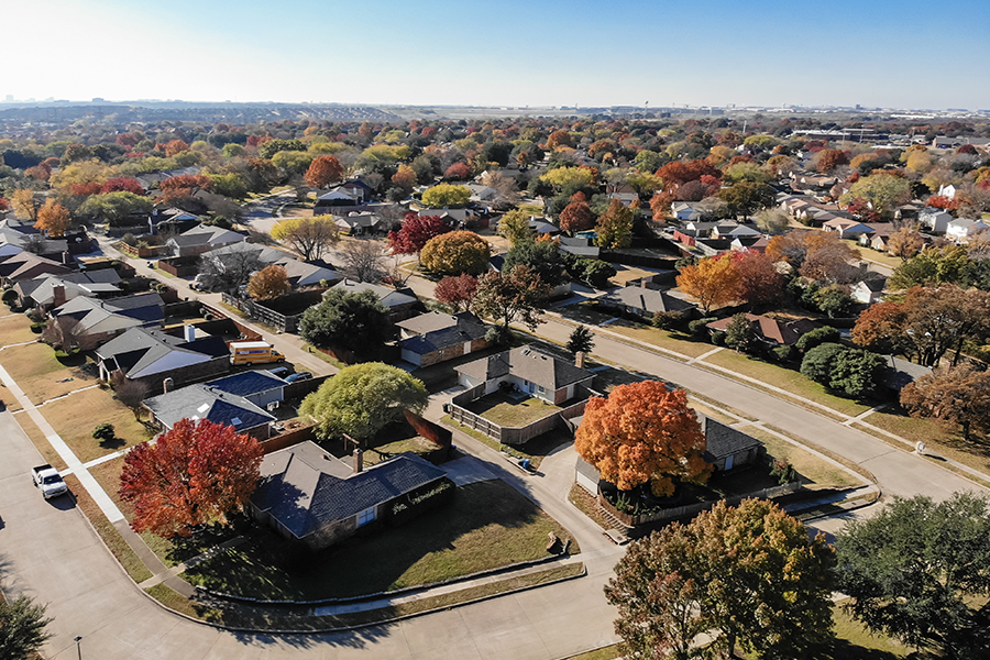 Texas Aerial View of Nice Suburban Town in the Fall